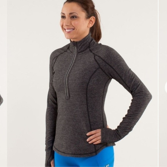 Lululemon Run U Turn Herringbone Pullover Sweater, size 2, 4 Gray 1/2 Zip - Picture 6 of 10